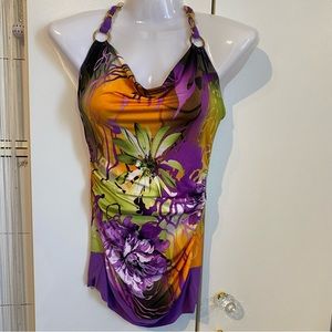 Seduction Floral Print Halter Top Size XS